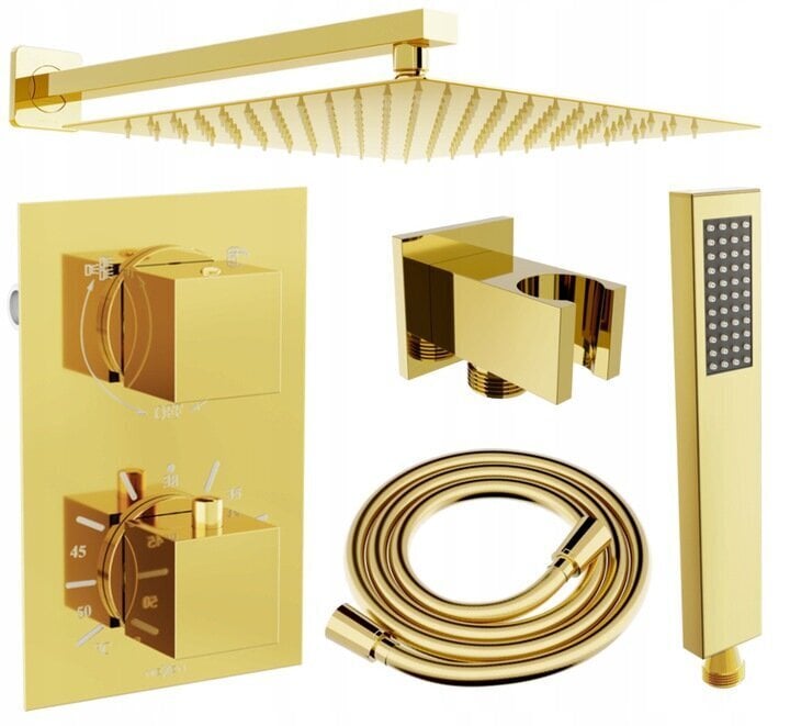 Slēpts dušas komplekts ar termostatu Mexen Cube 6in1, 30x30 cm, Gold cena un informācija | Dušas komplekti un paneļi | 220.lv