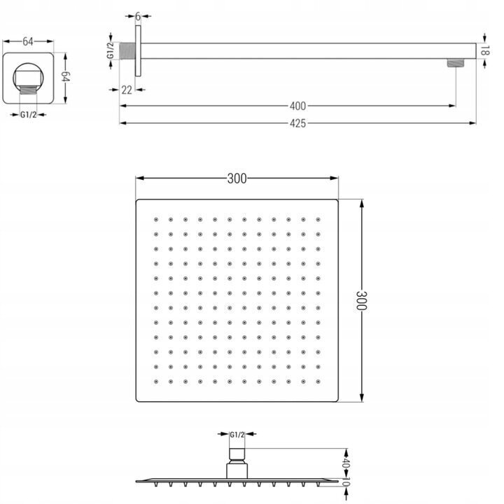 Slēpts dušas komplekts ar termostatu Mexen Cube 6in1, 30x30 cm, Graphite cena un informācija | Dušas komplekti un paneļi | 220.lv