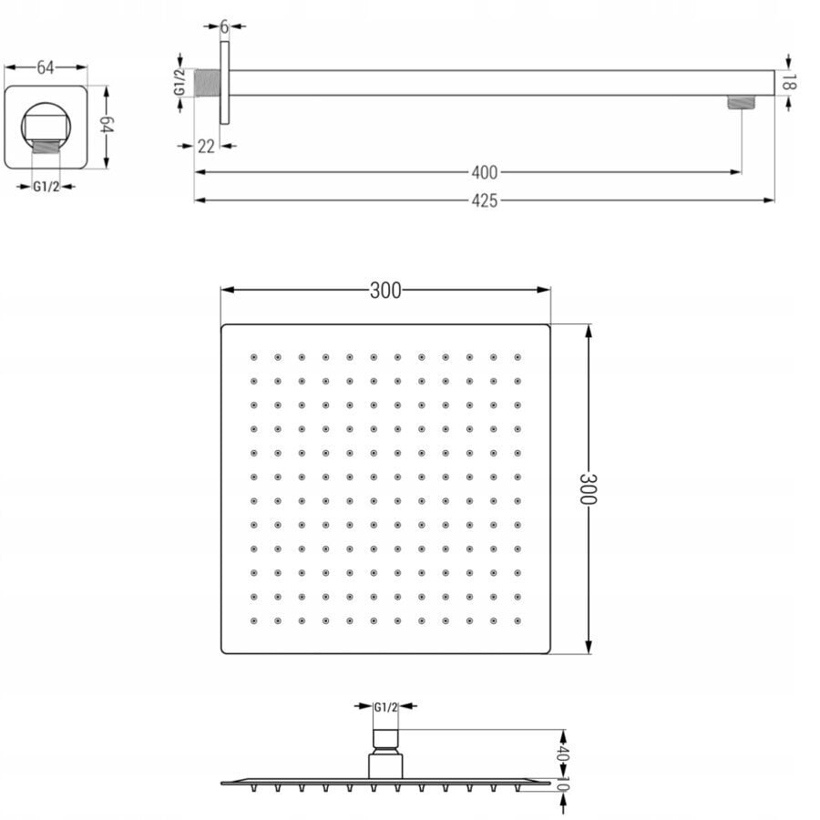Slēpts dušas komplekts ar termostatu Mexen Cube 6in1, 30x30 cm, Rose Gold цена и информация | Dušas komplekti un paneļi | 220.lv