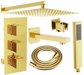 Slēpts dušas un vannas komplekts ar termostatu Mexen Cube 7in1, 30x30 cm, Gold цена и информация | Душевые комплекты и панели | 220.lv