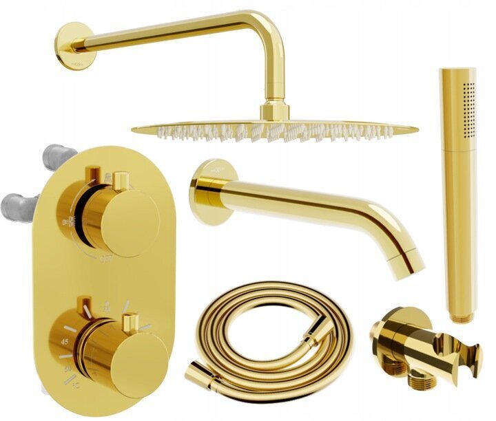 Zemapmetuma dušas un vannas komplekts ar termostatu Mexen Kai 7in1, 30 cm, Gold cena un informācija | Dušas komplekti un paneļi | 220.lv