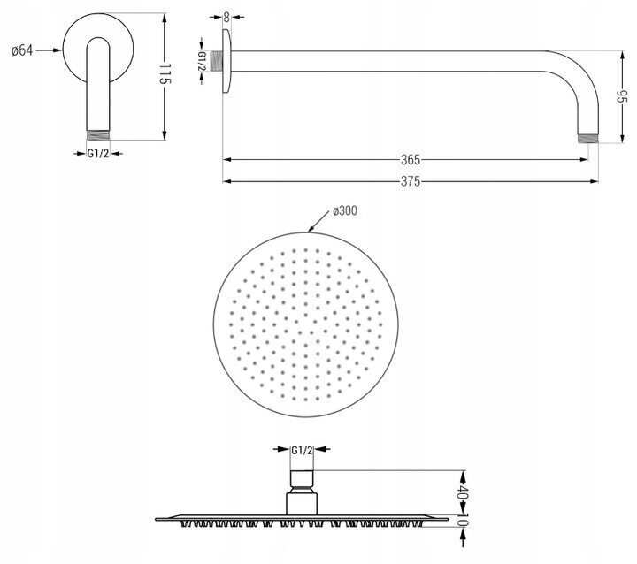 Zemapmetuma dušas komplekts ar termostatu Mexen Kai 6in1, 30 cm, White цена и информация | Dušas komplekti un paneļi | 220.lv