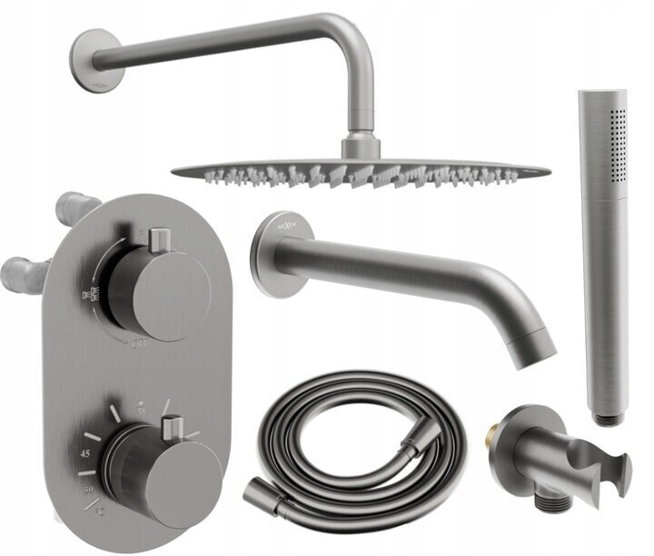Zemapmetuma dušas un vannas komplekts ar termostatu Mexen Kai 7in1, 30 cm, Graphite cena un informācija | Dušas komplekti un paneļi | 220.lv