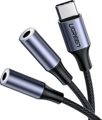 Kabelis Ugreen USB Typ C - 2x 3,5 mm mini jack splitter, 20 cm, pelēks (30732) cena un informācija | Savienotājkabeļi | 220.lv