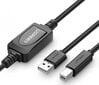 Aktīvais printera kabelis USB 2.0 A-B UGREEN US122, 10 m, melns cena un informācija | Savienotājkabeļi | 220.lv