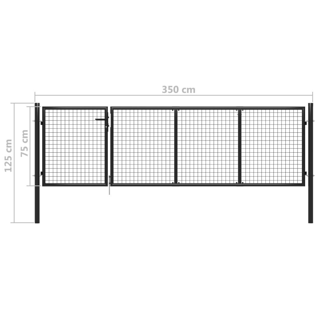 vidaXL dārza vārti, pelēki, 350x75 cm, tērauds cena un informācija | Žogi un piederumi | 220.lv