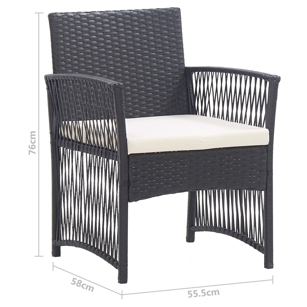 vidaXL dārza atpūtas krēsli ar matračiem, 2 gab., melna PE rotangpalma цена и информация | Dārza krēsli | 220.lv