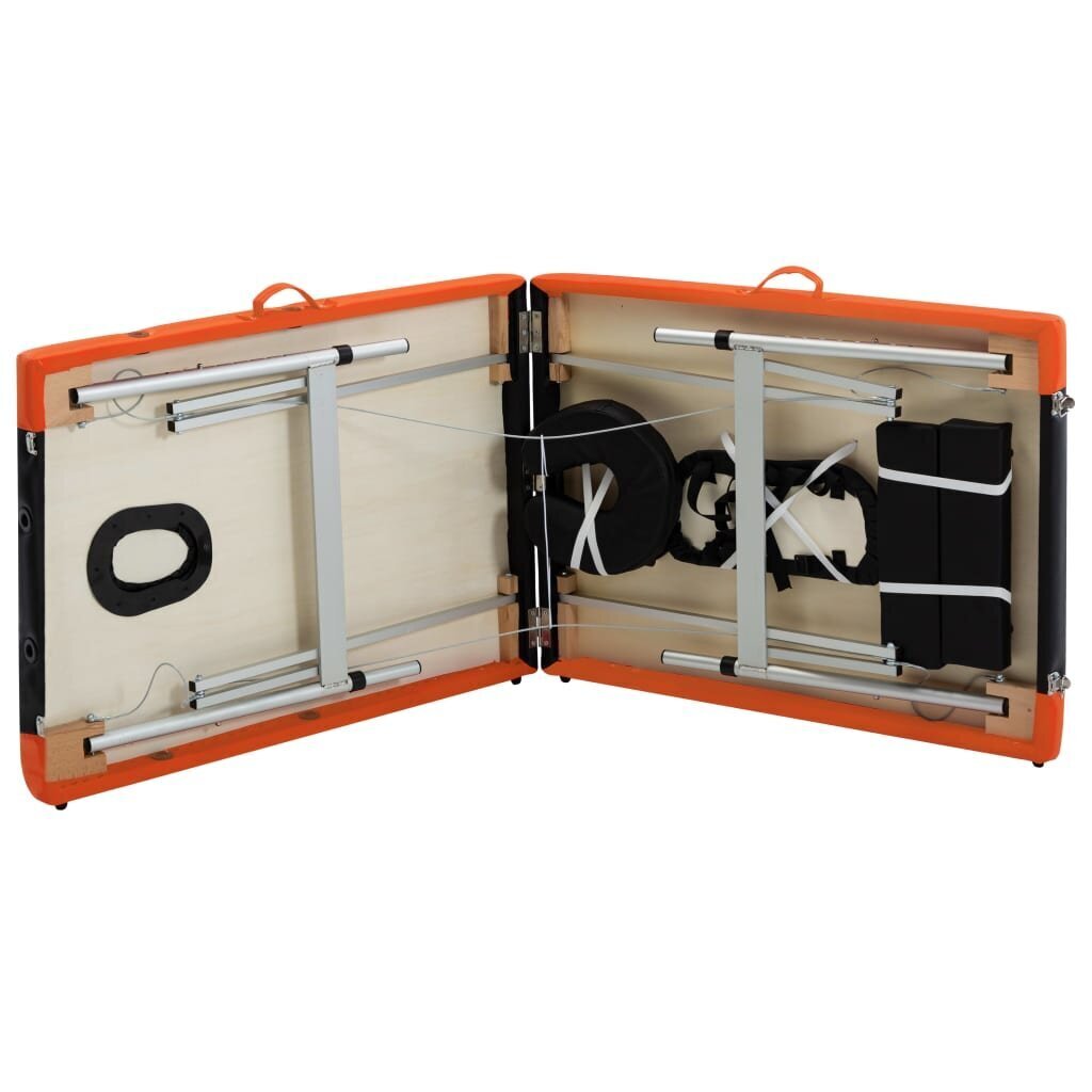 vidaXL saliekams masāžas galds, 2 daļas, alumīnijs, melns ar oranžu cena un informācija | Masāžas piederumi | 220.lv