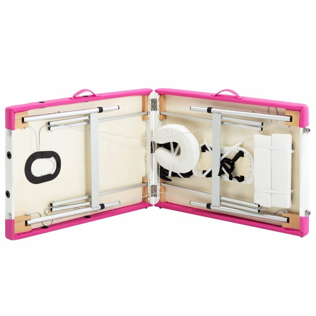 vidaXL saliekams masāžas galds, 2 daļas, alumīnijs, balts ar rozā cena un informācija | Masāžas piederumi | 220.lv