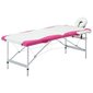 vidaXL saliekams masāžas galds, 2 daļas, alumīnijs, balts ar rozā цена и информация | Masāžas piederumi | 220.lv