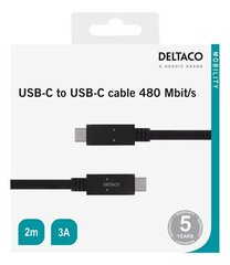 Deltaco USBC-2002M, USB-C, 2 m цена и информация | Кабели и провода | 220.lv