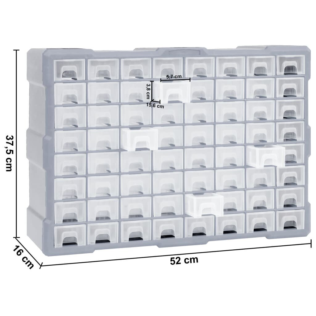 vidaXL plaukts ar 64 atvilktnēm, 52x16x37,5 cm цена и информация | Instrumentu kastes | 220.lv