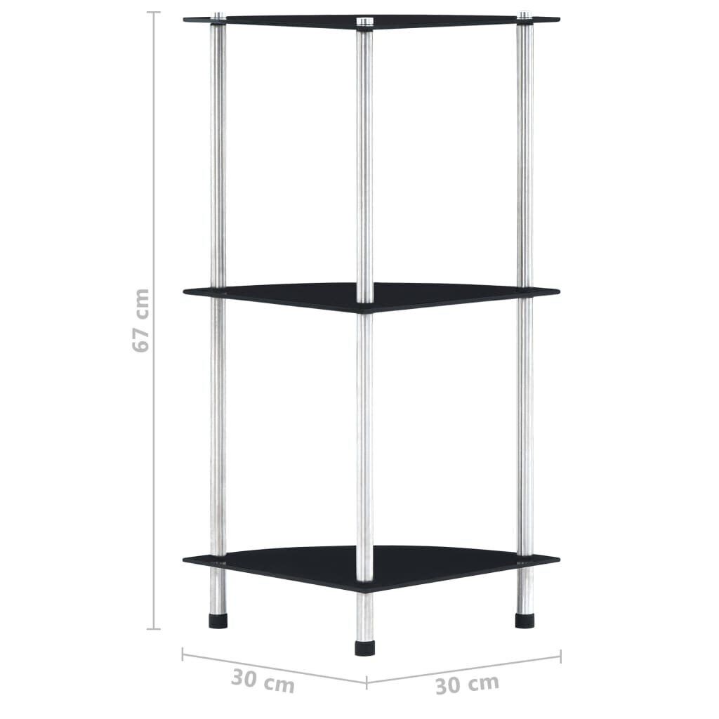 vidaXL 3-līmeņu plaukts, 30x30x67 cm, melns rūdīts stikls cena un informācija | Plaukti | 220.lv