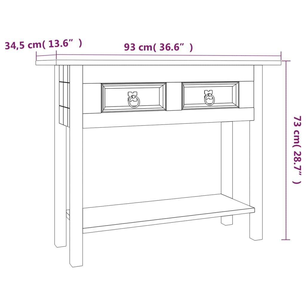 vidaXL konsoles galds, 90x34,5x73 cm, balts Meksikas Corona priežkoks цена и информация | Žurnālgaldiņi | 220.lv