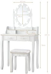 Kosmētiskais galdiņš KS136 ar LED apgaismojumu un mīkstu krēsliņu, balts cena un informācija | Kosmētikas galdiņi | 220.lv