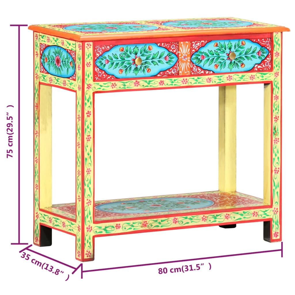 vidaXL konsoles galdiņš, apgleznots, 80x35x75 cm, mango masīvkoks cena un informācija | Žurnālgaldiņi | 220.lv