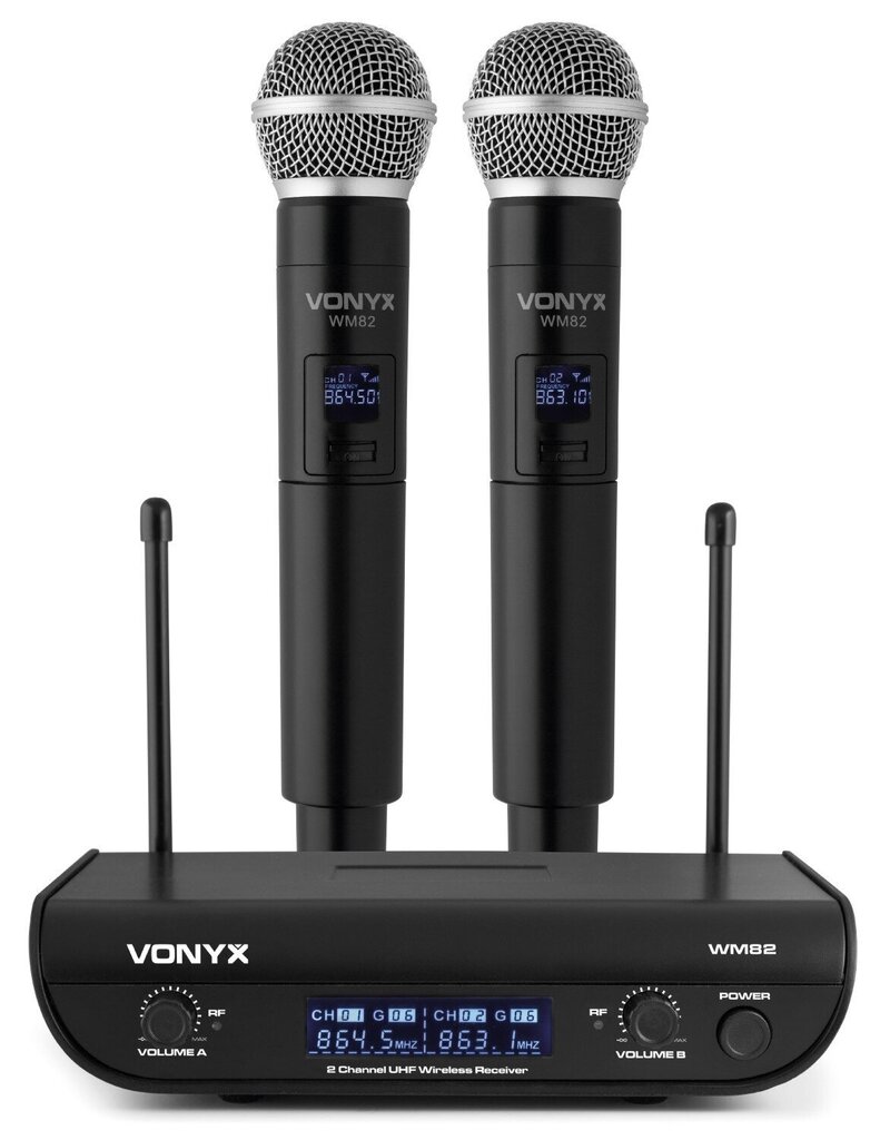 Vonyx WM82 digitālais UHF 2-kanālu bezvadu mikrofonu komplekts цена и информация | Mikrofoni | 220.lv