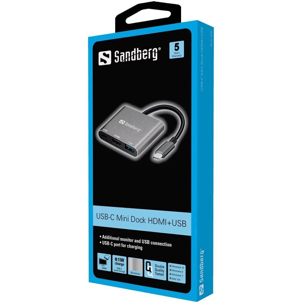 Dokstacija Sandberg 136-00, USB type-C, USB-A, HDMI cena un informācija | Adapteri un USB centrmezgli | 220.lv