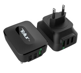 Tellur AC charger QC 3.0, 3xUSB ports (1 port QC 3.0 & 2 USB port 2.4A), Black цена и информация | Зарядные устройства для телефонов | 220.lv