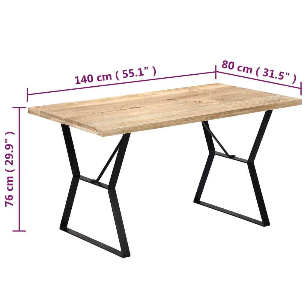 vidaXL virtuves galds, 140x80x76 cm, mango masīvkoks cena un informācija | Virtuves galdi, ēdamgaldi | 220.lv