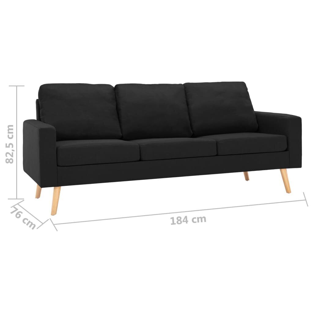 vidaXL trīsvietīgs dīvāns, melns audums cena un informācija | Dīvāni | 220.lv