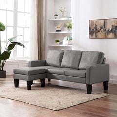 vidaXL trīsvietīgs dīvāns ar kājsoliņu, pelēka mākslīgā āda cena un informācija | Dīvāni | 220.lv