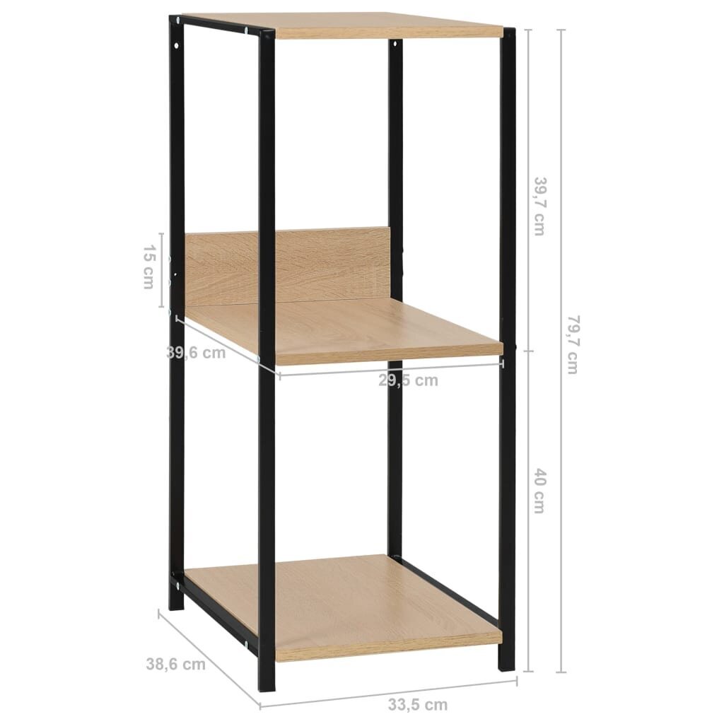 vidaXL grāmatplaukts, melns, ozolkoka, 33,5x39,6x79,7cm, skaidu plātne cena un informācija | Plaukti | 220.lv