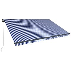 vidaXL izvelkama markīze ar LED, zili balta, 500x300 cm, manuāla цена и информация | Зонты, маркизы, стойки | 220.lv