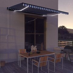 vidaXL izvelkama markīze ar LED, zili balta, 500x300 cm, manuāla цена и информация | Зонты, маркизы, стойки | 220.lv