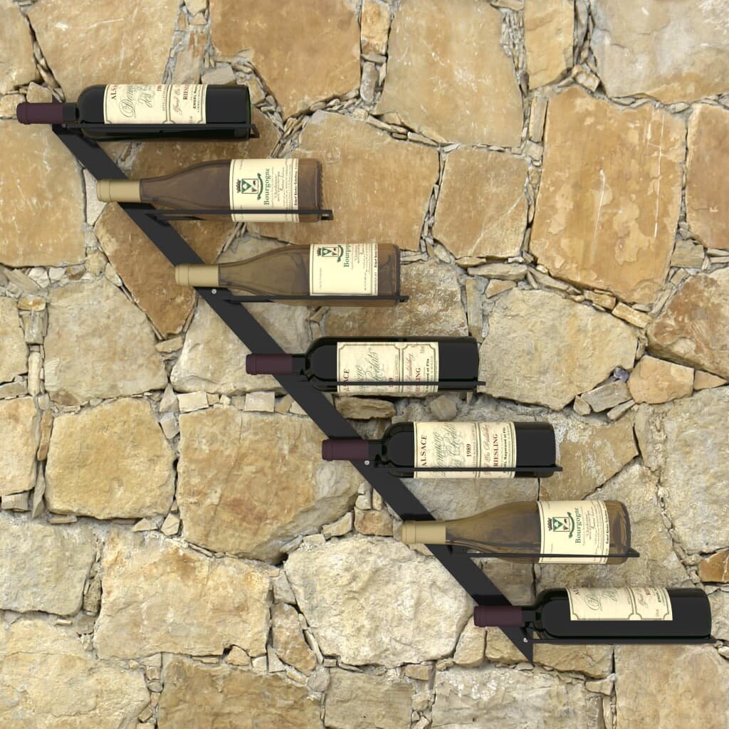 vidaXL vīna pudeļu sienas plaukts 7 pudelēm, melns metāls cena un informācija | Virtuves piederumi | 220.lv
