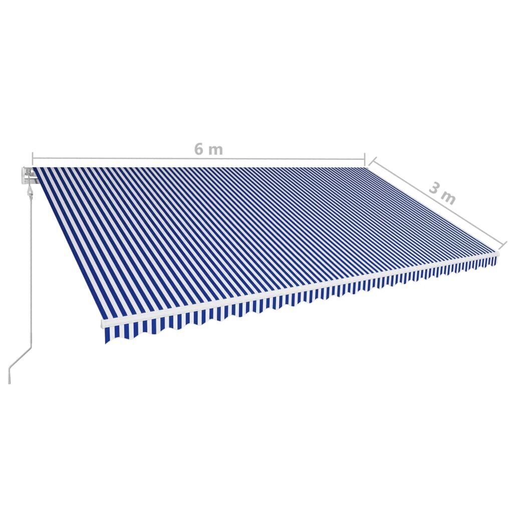 vidaXL izvelkama markīze, zila un balta, 600x300 cm, automātiska cena un informācija | Saulessargi, markīzes un statīvi | 220.lv