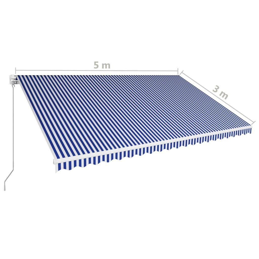 vidaXL izvelkama markīze, manuāla, 500x300 cm, zila ar baltu cena un informācija | Saulessargi, markīzes un statīvi | 220.lv