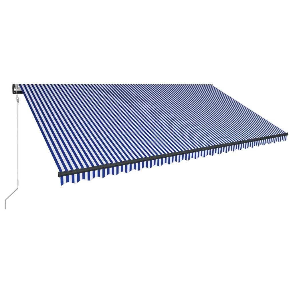 vidaXL markīze ar vēja sensoru un LED, 600x300 cm, zila ar baltu cena un informācija | Saulessargi, markīzes un statīvi | 220.lv