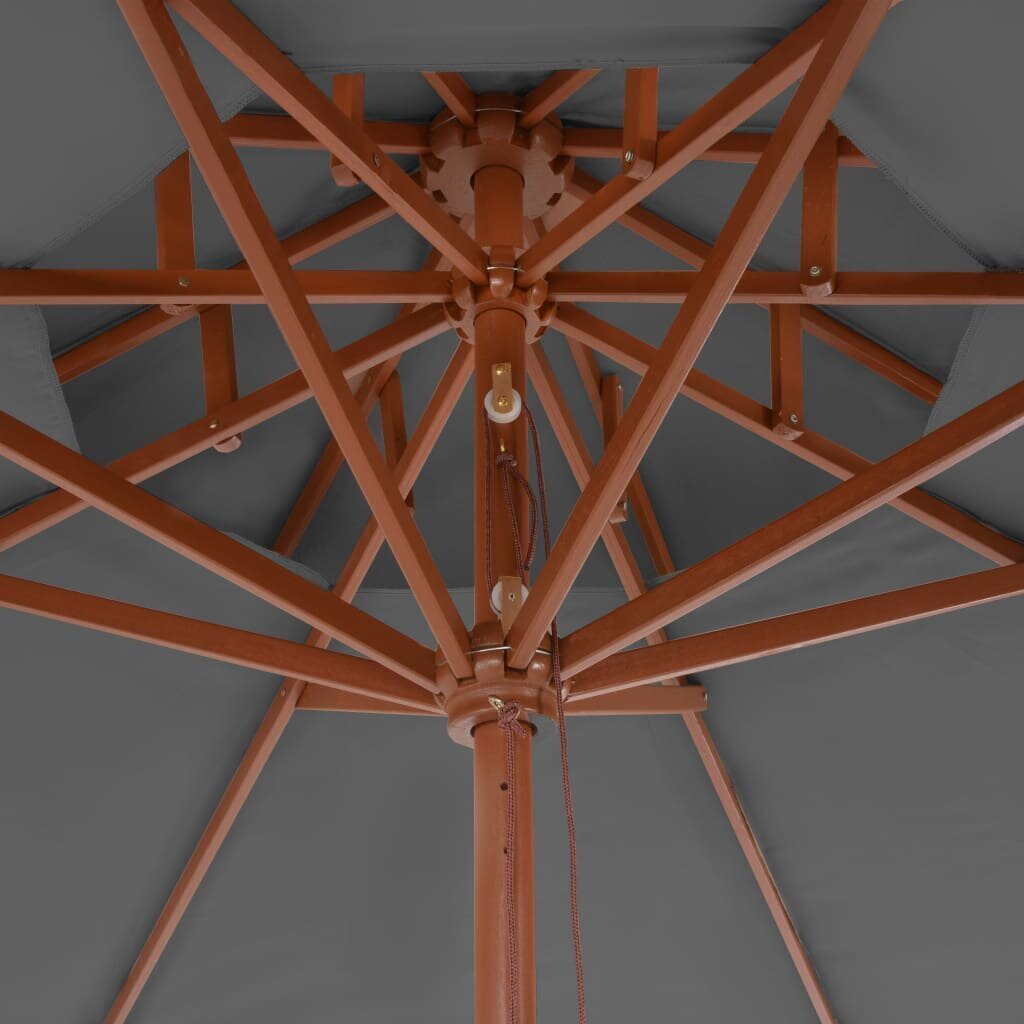 vidaXL saulessargs ar dubultu jumtu, antracītpelēks, 270 cm, koka kāts цена и информация | Saulessargi, markīzes un statīvi | 220.lv