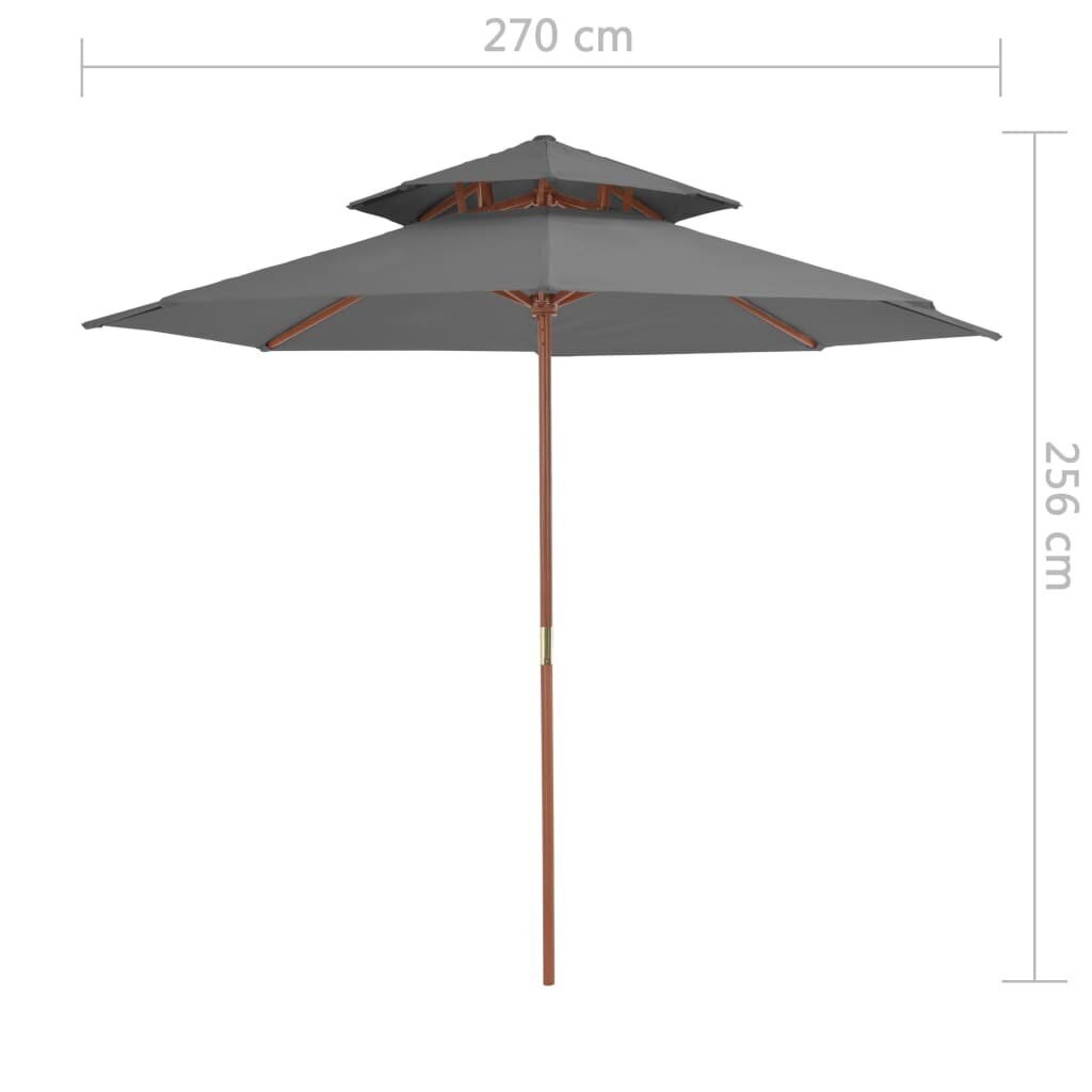 vidaXL saulessargs ar dubultu jumtu, antracītpelēks, 270 cm, koka kāts cena un informācija | Saulessargi, markīzes un statīvi | 220.lv