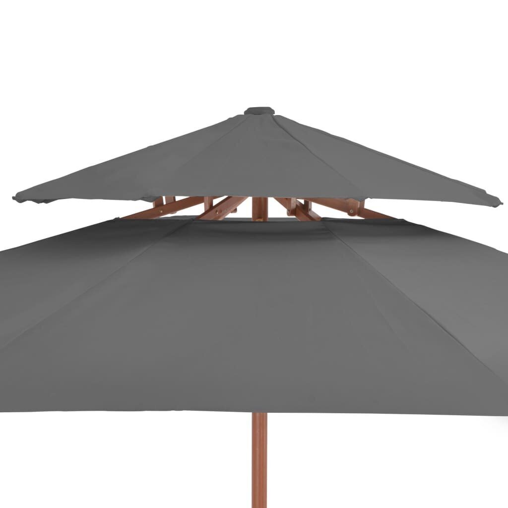 vidaXL saulessargs ar dubultu jumtu, antracītpelēks, 270 cm, koka kāts cena un informācija | Saulessargi, markīzes un statīvi | 220.lv