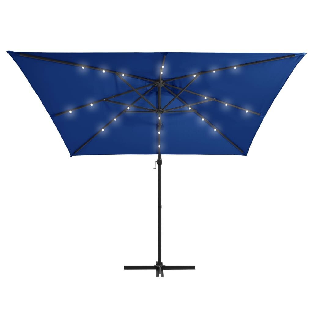 vidaXL saulessargs ar LED gaismām un tērauda kātu, 250x250 cm, zils cena un informācija | Saulessargi, markīzes un statīvi | 220.lv