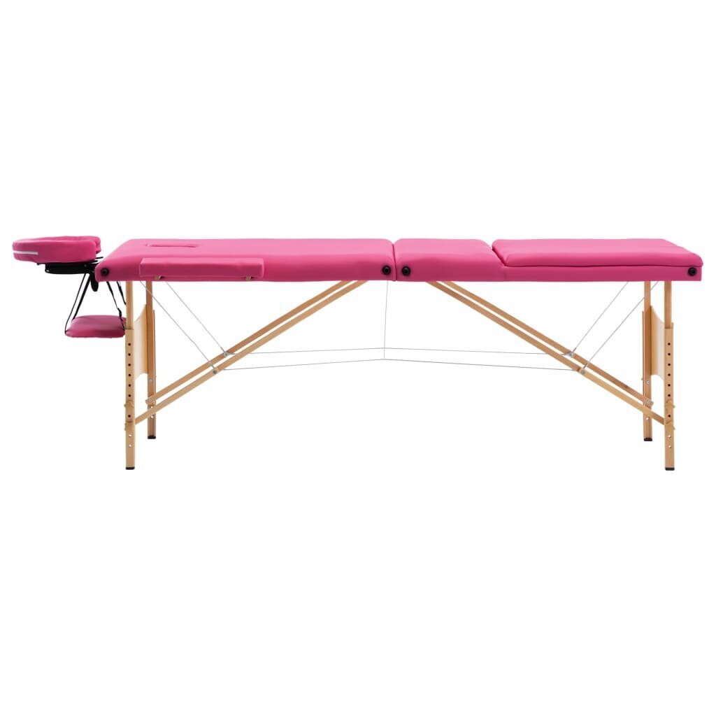 vidaXL saliekams masāžas galds, 3 daļas, koks, rozā cena un informācija | Masāžas piederumi | 220.lv