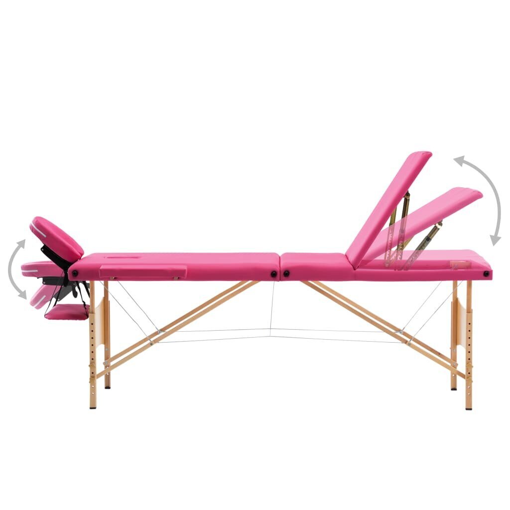 vidaXL saliekams masāžas galds, 3 daļas, koks, rozā cena un informācija | Masāžas piederumi | 220.lv