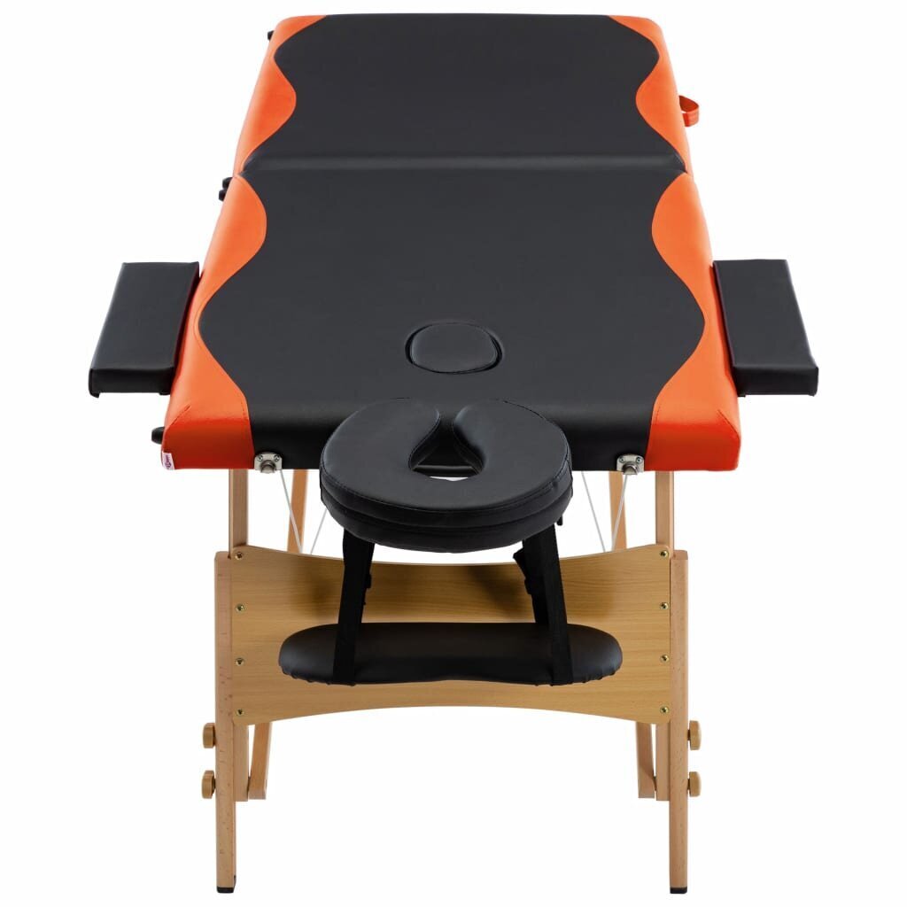 vidaXL saliekams masāžas galds, 2 daļas, koks, melns ar oranžu cena un informācija | Masāžas piederumi | 220.lv