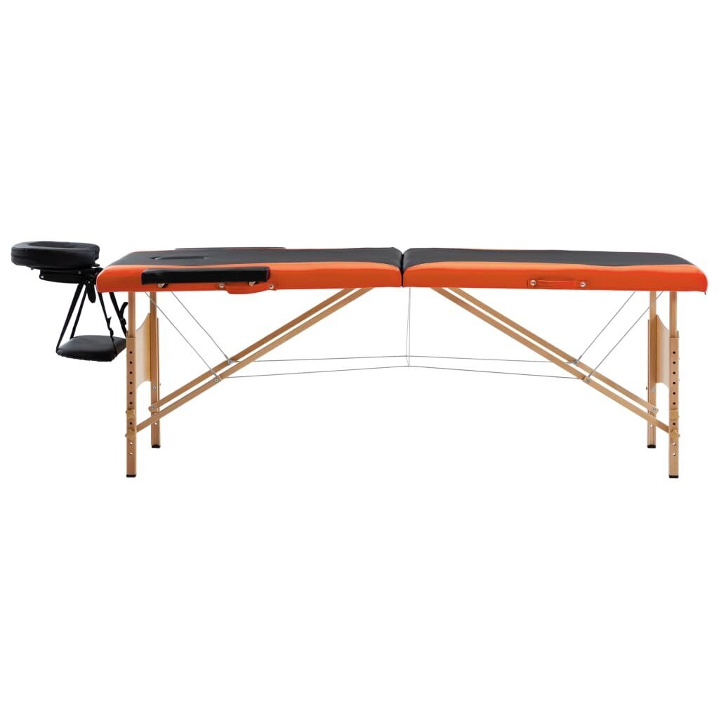 vidaXL saliekams masāžas galds, 2 daļas, koks, melns ar oranžu цена и информация | Masāžas piederumi | 220.lv