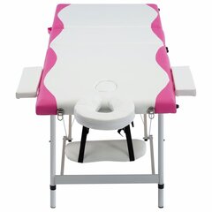 vidaXL saliekams masāžas galds, 3 daļas, alumīnijs, balts ar rozā цена и информация | Аксессуары для массажа | 220.lv