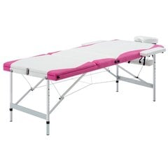 vidaXL saliekams masāžas galds, 3 daļas, alumīnijs, balts ar rozā cena un informācija | Masāžas piederumi | 220.lv
