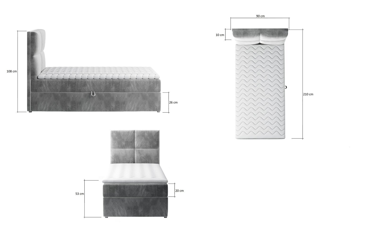 Gulta NORE Rivia 07, 90x200 cm, pelēka cena un informācija | Gultas | 220.lv