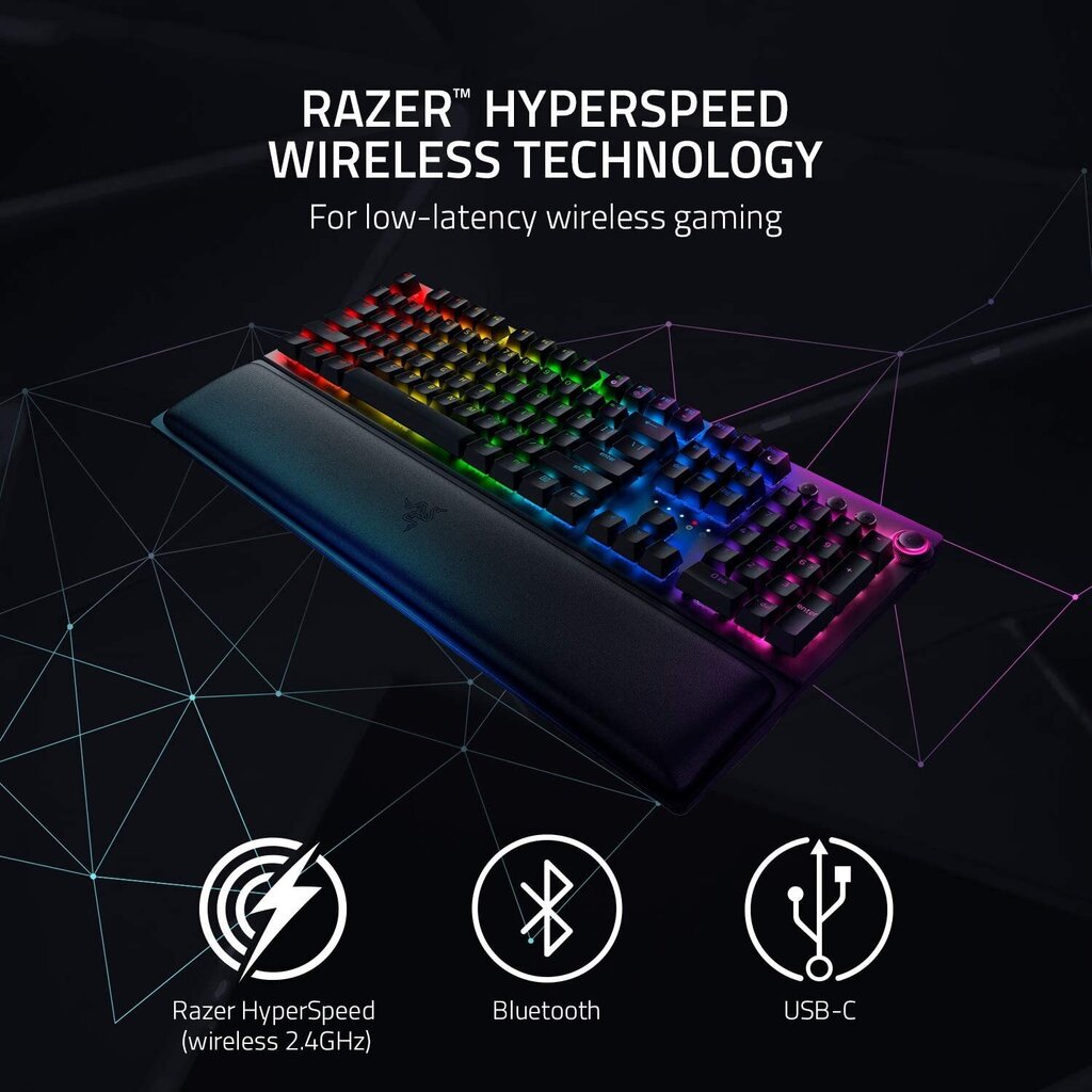 MehāniskāRazer BlackWidow V3 Pro, Green Switch, US, tastatūra, melna cena un informācija | Klaviatūras | 220.lv