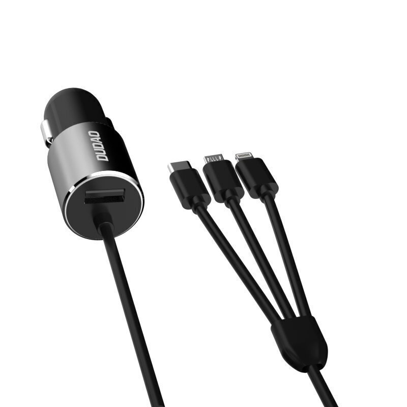 Automašīnas lādētājs Dudao 3in1 USB 3,4 A ar Lightning / USB Typ C / micro USB kabeli (R5ProN black) cena un informācija | Lādētāji un adapteri | 220.lv