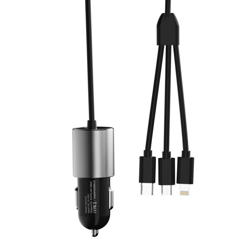 Automašīnas lādētājs Dudao 3in1 USB 3,4 A ar Lightning / USB Typ C / micro USB kabeli (R5ProN black) cena un informācija | Lādētāji un adapteri | 220.lv