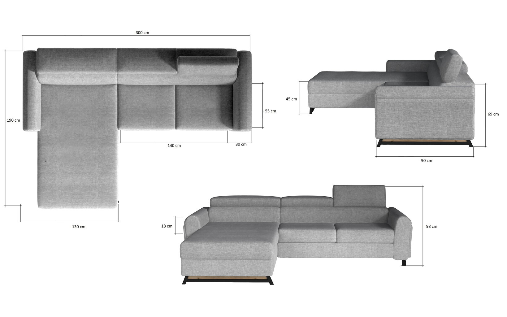 Stūra dīvāns NORE Mariall 13, gaiši pelēks cena un informācija | Stūra dīvāni | 220.lv