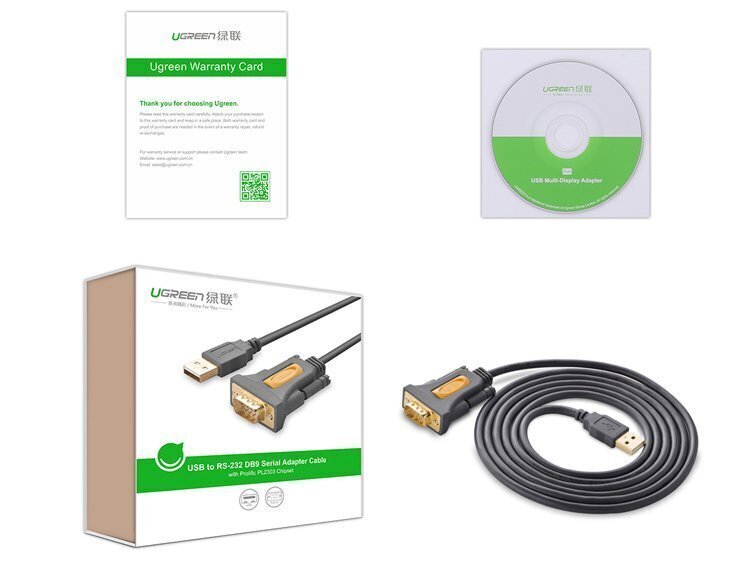 Kabeļa adapteris Ugreen USB - RS-232 (male), 2 m, melns (CR104 20222) cena un informācija | Kabeļi un vadi | 220.lv