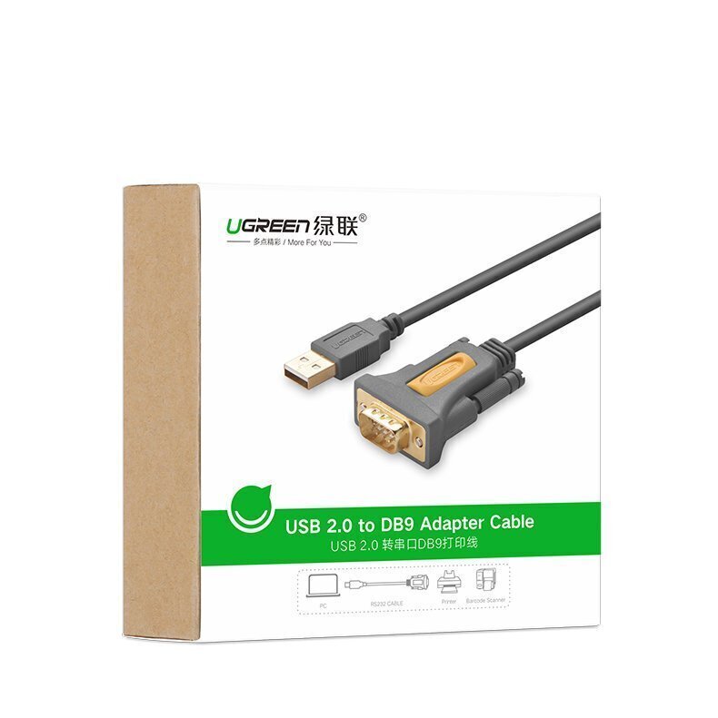 Kabeļa adapteris Ugreen USB - RS-232 (male), 2 m, melns (CR104 20222) cena un informācija | Kabeļi un vadi | 220.lv